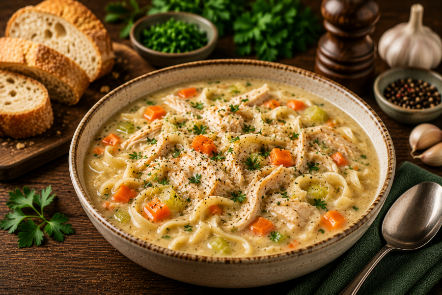 Cremige Kürbissuppe mit Apfel und gerösteten Kürbiskernen